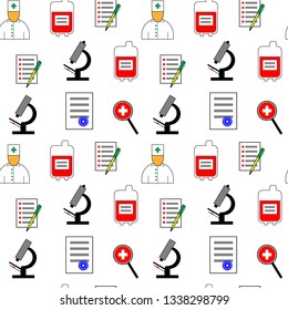 Pattern that illustrate the stages of blood donation. White seamless background. 
