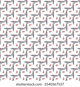 A pattern that shows Christmas stars with big blossoms placed between a thicket of leaves.