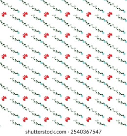 A pattern that shows Christmas stars with big blossoms placed between a thicket of leaves.