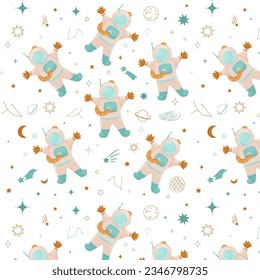 espacio temático de patrones, astronautas, estrellas, vector