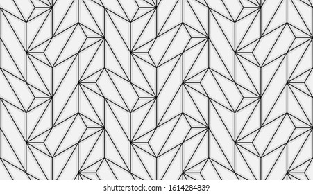 Pattern with thin blured straight lines and geometric shapes on light background. Seamless abstract linear stylish texture. Monochrome modern background. Linear graphic illustration.