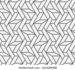 Pattern with thin blured straight lines and geometric shapes on light background. Seamless abstract linear stylish texture. Monochrome modern background. Linear graphic illustration.