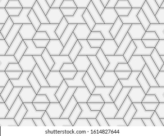 Pattern with thin blured straight lines and geometric shapes on light background. Seamless abstract linear stylish texture. Monochrome modern background. Linear graphic illustration.