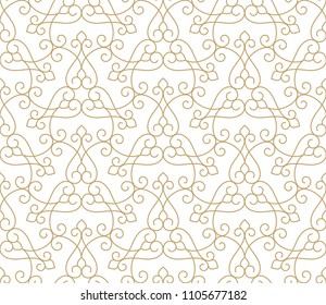 Pattern with thin curl lines and scrolls. Seamless Monochrome abstract floral vector background. Decorative arabic  lattice.