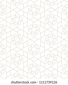 Pattern with thin curl lines and scrolls. Seamless Monochrome abstract floral vector background. Decorative arabic  lattice.