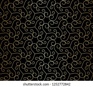 Pattern with thin curl lines and scrolls. Seamless Monochrome abstract floral vector background. Decorative arabic  lattice.