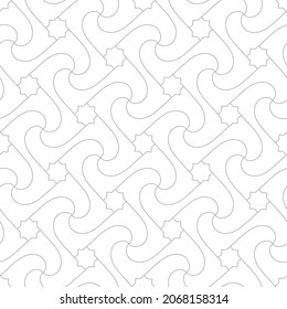 Pattern with thin curl lines and scrolls on white background. Monochrome abstract floral linear texture. Seamless ornamental design. Vector design for swatches, fabric, wrapping in Arabic style.