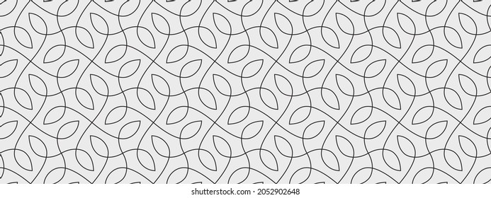 Pattern with thin elegant curved lines and petals forming floral ornamental wallpaper. Abstract vector monochrome texture with thin endless line. Geometric seamless background. Minimalistic design.