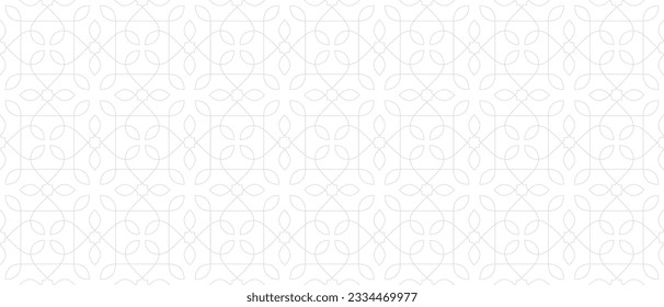 Pattern with thin elegant curved lines and petals forming floral ornamental wallpaper. Abstract vector monochrome texture with thin endless line. Geometric seamless background. Minimalistic design.
