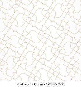 Pattern with thin lines and scrolls on white background. Monochrome abstract geometric linear texture. Seamless ornamental design. Vector design for swatches, fabric, wrapping in Arabic style.