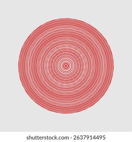 A pattern of thin red concentric circles on a grey background, resembling a hypnotic disc with a minimalist and modern feel.