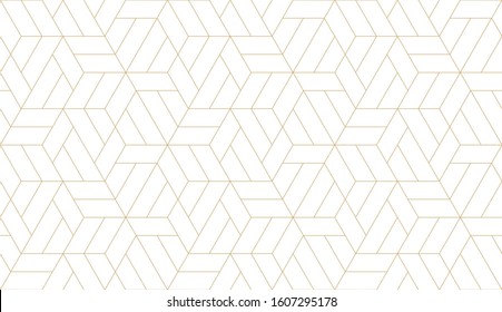 Pattern with thin straight golden lines and geometric shapes on white background. Abstract linear stylish white texture. Stylish Monochrome modern background. Linear graphic illustration.