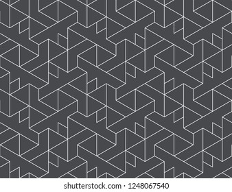 Pattern with thin straight lines and geometric shapes. Abstract 3d linear stylish texture. Monochrome modern background. Linear graphic illustration.