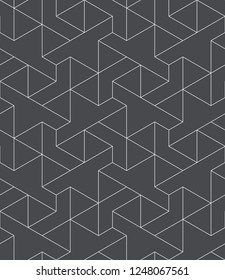 Pattern with thin straight lines and geometric shapes. Abstract 3d linear stylish texture. Monochrome modern background. Linear graphic illustration.