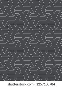 Pattern with thin straight lines and geometric shapes. Abstract 3d linear stylish texture. Monochrome modern background. Linear graphic illustration.
