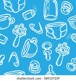 pattern of the things a newborn baby boy in the style of Doodle