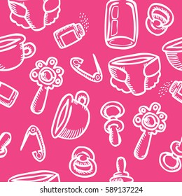 pattern of the things a newborn girl in the style of Doodle