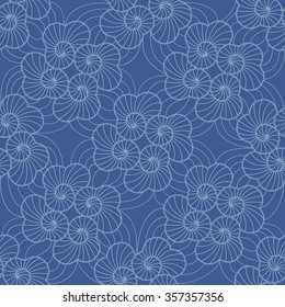 The pattern of threads in the form of scrolls on blue background. Decorative elements for tissue, packaging, design.