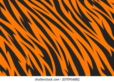 Pattern tiger stripes. Animal skin. Black and orange texture. Striped abstract background. Design template for banner, print, backdrop, textile, fabric, fashion clothes and bags. Vector illustration