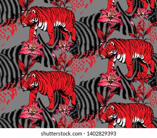 Pattern of tiger. Suitable for fabric, wrapping paper and the like. Vector illustration