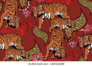 Pattern of tiger. Suitable for fabric, wrapping paper and the like. Vector illustration