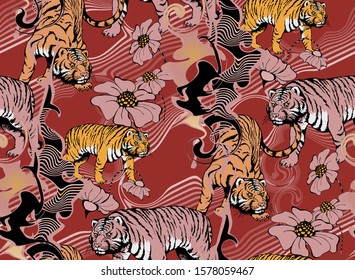 Pattern of tiger. Suitable for fabric, wrapping paper and the like. Vector illustration
