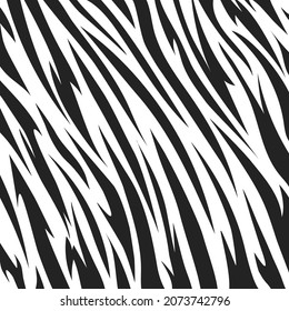 Pattern tiger or zebra stripes. Animal skin. Black and white texture. Striped abstract background. Design template for banner, print, textile, fabric, fashion clothes and bags. Vector illustration