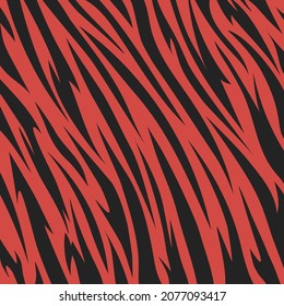 Pattern tiger or zebra stripes. Animal skin. Black and red texture. Striped abstract background. Design template for banner, print, textile, fabric, fashion clothes and bags. Vector illustration