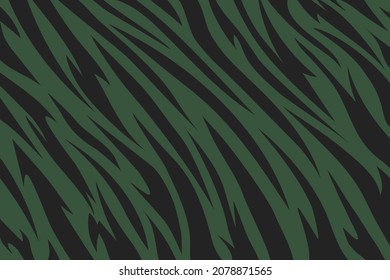Pattern tiger or zebra stripes. Animal skin. Black and green texture. Striped abstract background. Design template for banner, print, textile, fabric, fashion clothes and bags. Vector illustration