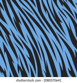Pattern tiger or zebra stripes. Animal skin. Black and blue texture. Striped abstract background. Design template for banner, print, textile, fabric, fashion clothes and bags. Vector illustration