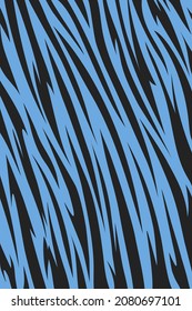 Pattern tiger or zebra stripes. Animal skin. Black and blue texture. Striped abstract background. Design template for banner, print, textile, fabric, fashion clothes and bags. Vector illustration