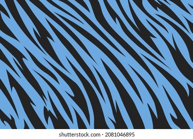 Pattern tiger or zebra stripes. Animal skin. Black and blue texture. Striped abstract background. Design template for banner, print, textile, fabric, fashion clothes and bags. Vector illustration