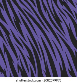 Tigre patrón o rayas de cebra. Piel animal. Textura negra y violeta. Fondo abstracto rayado. Plantilla de diseño para banner, impresión, textil, tela, ropa de moda y bolsas. Ilustración del vector