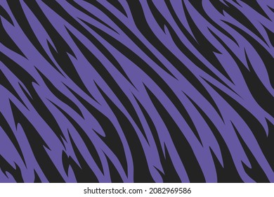 Pattern tiger or zebra stripes. Animal skin. Black and violet texture. Striped abstract background. Design template for banner, print, textile, fabric, fashion clothes and bags. Vector illustration