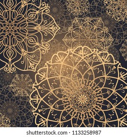 Pattern tile with mandalas. Vintage decorative elements. Hand drawn background. Islam, Arabic, Indian, ottoman motifs. Perfect for invitation card or wallpaper. Good for printing on paper.
