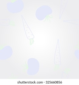 Pattern  of tomatoes, carrots,  spots, leaves . Hand drawn.