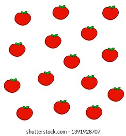  Pattern of tomatoes on a white background. For drawing on kitchen, aprons, kitchen clothes. Green leaves, berries, vegetables edging