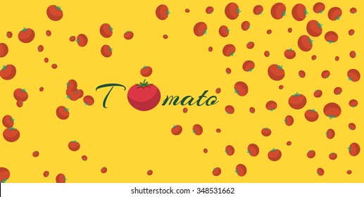 Pattern with tomatoes. Tomato background. Banner with tomato. Menu banner. Red tomato. Vegetables tomatoes. Tomatoes background. Tomato on yellow