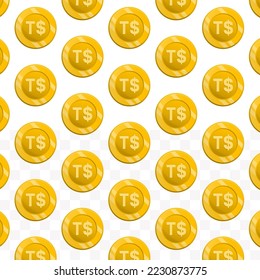 Pattern of Paʻanga Tonga coins on transparent background with mini doodle (icons) and gold color. Vector Illustration