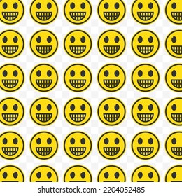 Pattern of tooth smile emoticons in transparent background with mini doodle (icons). Vector Illustration