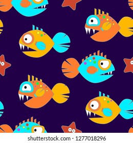 Pattern with toothy Pisces