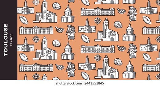 Pattern Toulouse, France - rugby, chocolatine, minotaur, capitole...