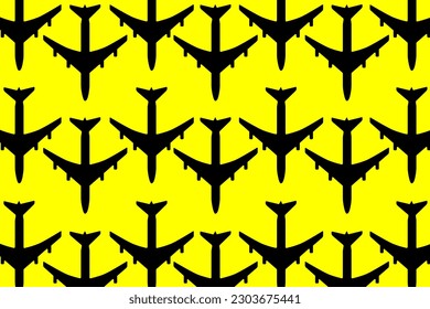Pattern of tourism and travel. Set of passenger planes on a yellow background