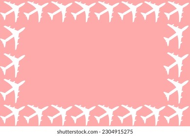 Pattern of tourism and travel. Set of passenger planes on a pastel pink background