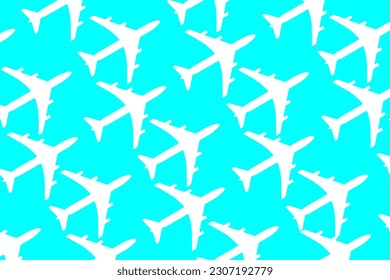 Muster des Tourismus und des Reisens. Satz Passagierflugzeuge auf pastellblauem Hintergrund