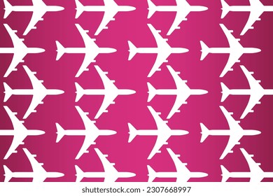 Muster des Tourismus und des Reisens. Gruppe von Flugzeugen auf pastellrosa Hintergrund