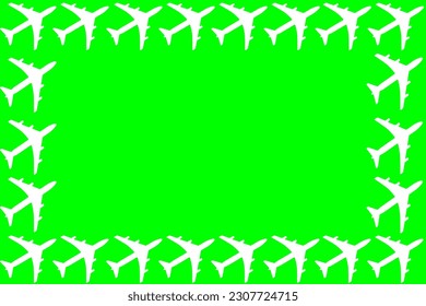 Pattern of tourism and travel. Set of passenger planes on a green background