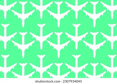 Pattern of tourism and travel. Set of passenger planes on a green background