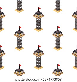 Pattern of towers in isometry on a white background. Vector
