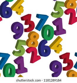 Pattern with toy numbers. Multicolored numbers from 0 to 9 on white background. 3D. Vector illustration.